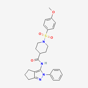 molecular formula C25H28N4O4S B2791026 1-((4-methoxyphenyl)sulfonyl)-N-(2-phenyl-2,4,5,6-tetrahydrocyclopenta[c]pyrazol-3-yl)piperidine-4-carboxamide CAS No. 1043142-63-7