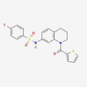 molecular formula C20H17FN2O3S2 B2791027 4-fluoro-N-[1-(thiophene-2-carbonyl)-3,4-dihydro-2H-quinolin-7-yl]benzenesulfonamide CAS No. 946369-87-5