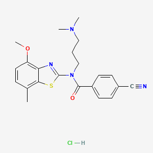 molecular formula C22H25ClN4O2S B2791028 4-cyano-N-(3-(dimethylamino)propyl)-N-(4-methoxy-7-methylbenzo[d]thiazol-2-yl)benzamide hydrochloride CAS No. 1216386-23-0