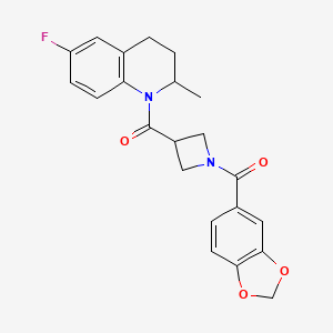 molecular formula C22H21FN2O4 B2791037 Benzo[d][1,3]dioxol-5-yl(3-(6-fluoro-2-methyl-1,2,3,4-tetrahydroquinoline-1-carbonyl)azetidin-1-yl)methanone CAS No. 1396873-57-6