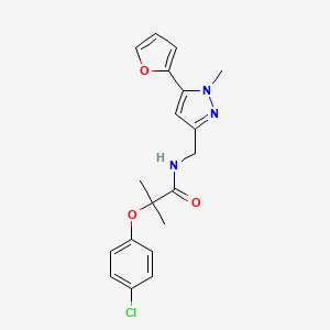molecular formula C19H20ClN3O3 B2791039 2-(4-chlorophenoxy)-N-((5-(furan-2-yl)-1-methyl-1H-pyrazol-3-yl)methyl)-2-methylpropanamide CAS No. 1421513-71-4
