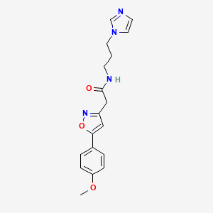 molecular formula C18H20N4O3 B2791067 N-(3-(1H-imidazol-1-yl)propyl)-2-(5-(4-methoxyphenyl)isoxazol-3-yl)acetamide CAS No. 953205-34-0