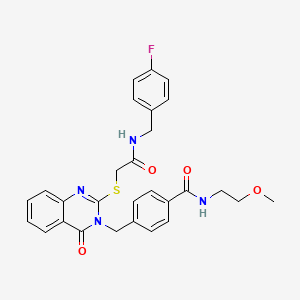 molecular formula C28H27FN4O4S B2791092 4-((2-((2-((4-fluorobenzyl)amino)-2-oxoethyl)thio)-4-oxoquinazolin-3(4H)-yl)methyl)-N-(2-methoxyethyl)benzamide CAS No. 1115550-22-5