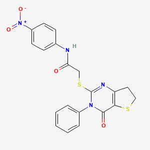 molecular formula C20H16N4O4S2 B2791101 N-(4-nitrophenyl)-2-({4-oxo-3-phenyl-3H,4H,6H,7H-thieno[3,2-d]pyrimidin-2-yl}sulfanyl)acetamide CAS No. 686770-65-0