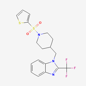 molecular formula C18H18F3N3O2S2 B2791112 1-((1-(thiophen-2-ylsulfonyl)piperidin-4-yl)methyl)-2-(trifluoromethyl)-1H-benzo[d]imidazole CAS No. 1206986-02-8