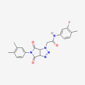 molecular formula C21H20FN5O3 B2791118 2-(5-(3,4-dimethylphenyl)-4,6-dioxo-4,5,6,6a-tetrahydropyrrolo[3,4-d][1,2,3]triazol-1(3aH)-yl)-N-(3-fluoro-4-methylphenyl)acetamide CAS No. 1008269-54-2