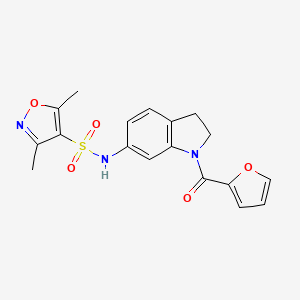 molecular formula C18H17N3O5S B2791175 N-(1-(furan-2-carbonyl)indolin-6-yl)-3,5-dimethylisoxazole-4-sulfonamide CAS No. 1207021-63-3