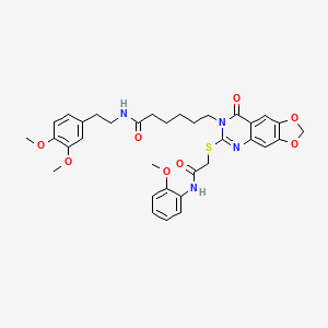 molecular formula C34H38N4O8S B2791193 N-[2-(3,4-dimethoxyphenyl)ethyl]-6-[6-({[(2-methoxyphenyl)carbamoyl]methyl}sulfanyl)-8-oxo-2H,7H,8H-[1,3]dioxolo[4,5-g]quinazolin-7-yl]hexanamide CAS No. 688061-76-9