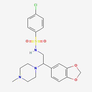 molecular formula C20H24ClN3O4S B2791211 N-(2-(benzo[d][1,3]dioxol-5-yl)-2-(4-methylpiperazin-1-yl)ethyl)-4-chlorobenzenesulfonamide CAS No. 896259-48-6