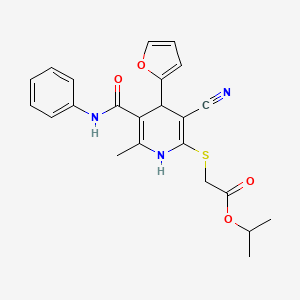 molecular formula C23H23N3O4S B2791229 Isopropyl 2-((3-cyano-4-(furan-2-yl)-6-methyl-5-(phenylcarbamoyl)-1,4-dihydropyridin-2-yl)thio)acetate CAS No. 223110-97-2