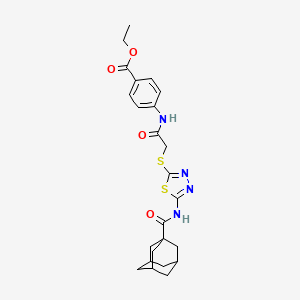 molecular formula C24H28N4O4S2 B2791244 ethyl 4-(2-{[5-(adamantane-1-amido)-1,3,4-thiadiazol-2-yl]sulfanyl}acetamido)benzoate CAS No. 392293-06-0