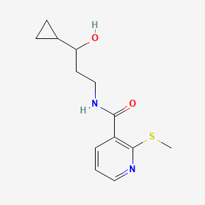 molecular formula C13H18N2O2S B2791257 N-(3-cyclopropyl-3-hydroxypropyl)-2-(methylthio)nicotinamide CAS No. 1421445-92-2