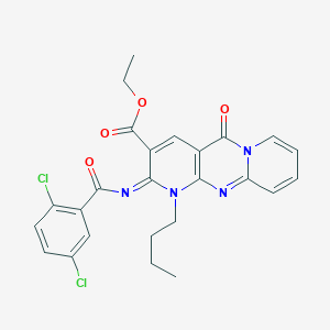 molecular formula C25H22Cl2N4O4 B2791261 ethyl 7-butyl-6-(2,5-dichlorobenzoyl)imino-2-oxo-1,7,9-triazatricyclo[8.4.0.03,8]tetradeca-3(8),4,9,11,13-pentaene-5-carboxylate CAS No. 534576-94-8