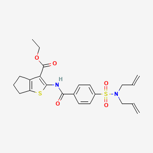molecular formula C23H26N2O5S2 B2791311 ETHYL 2-{4-[BIS(PROP-2-EN-1-YL)SULFAMOYL]BENZAMIDO}-4H,5H,6H-CYCLOPENTA[B]THIOPHENE-3-CARBOXYLATE CAS No. 476626-66-1