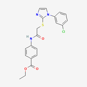 molecular formula C20H18ClN3O3S B2791315 ethyl 4-(2-{[1-(3-chlorophenyl)-1H-imidazol-2-yl]sulfanyl}acetamido)benzoate CAS No. 851132-82-6
