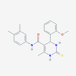 molecular formula C21H23N3O2S B2791470 N-(3,4-dimethylphenyl)-4-(2-methoxyphenyl)-6-methyl-2-sulfanylidene-1,2,3,4-tetrahydropyrimidine-5-carboxamide CAS No. 406690-69-5