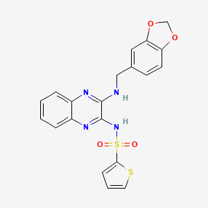 molecular formula C20H16N4O4S2 B2791523 N-(3-{[(2H-1,3-benzodioxol-5-yl)methyl]amino}quinoxalin-2-yl)thiophene-2-sulfonamide CAS No. 716340-57-7
