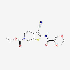 molecular formula C16H17N3O5S B2791533 ethyl 3-cyano-2-(5,6-dihydro-1,4-dioxine-2-amido)-4H,5H,6H,7H-thieno[2,3-c]pyridine-6-carboxylate CAS No. 864927-16-2