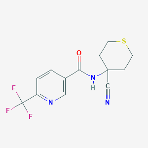 molecular formula C13H12F3N3OS B2791534 N-(4-Cyanothian-4-YL)-6-(trifluoromethyl)pyridine-3-carboxamide CAS No. 1465389-46-1