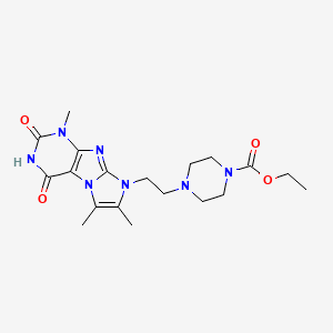 molecular formula C19H27N7O4 B2791565 ethyl 4-(2-(1,6,7-trimethyl-2,4-dioxo-3,4-dihydro-1H-imidazo[2,1-f]purin-8(2H)-yl)ethyl)piperazine-1-carboxylate CAS No. 919035-03-3