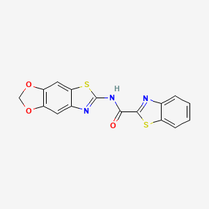 molecular formula C16H9N3O3S2 B2791567 N-{4,6-dioxa-10-thia-12-azatricyclo[7.3.0.0^{3,7}]dodeca-1(9),2,7,11-tetraen-11-yl}-1,3-benzothiazole-2-carboxamide CAS No. 892857-00-0