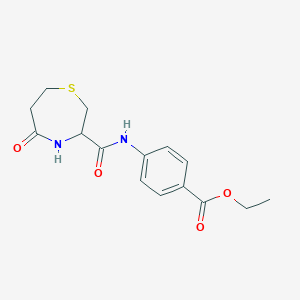 molecular formula C15H18N2O4S B2791594 ethyl 4-(5-oxo-1,4-thiazepane-3-amido)benzoate CAS No. 1396558-56-7
