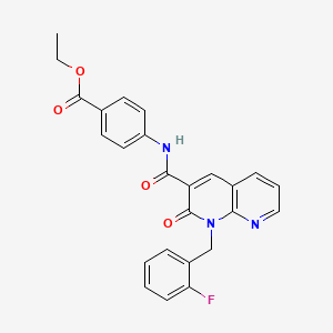molecular formula C25H20FN3O4 B2791659 ethyl 4-{1-[(2-fluorophenyl)methyl]-2-oxo-1,2-dihydro-1,8-naphthyridine-3-amido}benzoate CAS No. 1005306-92-2