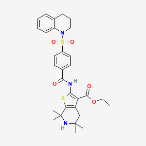 molecular formula C30H35N3O5S2 B2791728 ethyl 5,5,7,7-tetramethyl-2-[4-(1,2,3,4-tetrahydroquinoline-1-sulfonyl)benzamido]-4H,5H,6H,7H-thieno[2,3-c]pyridine-3-carboxylate CAS No. 449783-21-5