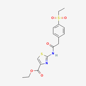molecular formula C16H18N2O5S2 B2791764 Ethyl 2-(2-(4-(ethylsulfonyl)phenyl)acetamido)thiazole-4-carboxylate CAS No. 919757-70-3