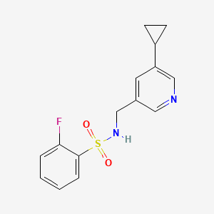molecular formula C15H15FN2O2S B2791786 N-((5-cyclopropylpyridin-3-yl)methyl)-2-fluorobenzenesulfonamide CAS No. 2034540-08-2
