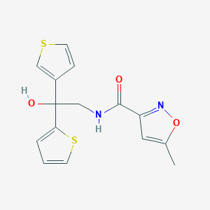 molecular formula C15H14N2O3S2 B2791798 N-(2-hydroxy-2-(thiophen-2-yl)-2-(thiophen-3-yl)ethyl)-5-methylisoxazole-3-carboxamide CAS No. 2034634-85-8