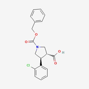 molecular formula C19H18ClNO4 B2792011 Trans-1-[(Benzyloxy)carbonyl]-4-(2-chlorophenyl)pyrrolidine-3-carboxylic acid CAS No. 2287346-45-4