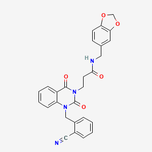 molecular formula C27H22N4O5 B2792041 N-[(2H-1,3-BENZODIOXOL-5-YL)METHYL]-3-{1-[(2-CYANOPHENYL)METHYL]-2,4-DIOXO-1,2,3,4-TETRAHYDROQUINAZOLIN-3-YL}PROPANAMIDE CAS No. 899902-19-3