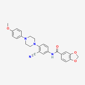 molecular formula C26H24N4O4 B2792059 N-{3-cyano-4-[4-(4-methoxyphenyl)piperazin-1-yl]phenyl}-2H-1,3-benzodioxole-5-carboxamide CAS No. 403829-29-8