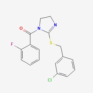 (2-((3-chlorobenzyl)thio)-4,5-dihydro-1H-imidazol-1-yl)(2-fluorophenyl)methanone