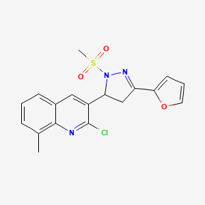 molecular formula C18H16ClN3O3S B2792246 2-chloro-3-(3-(furan-2-yl)-1-(methylsulfonyl)-4,5-dihydro-1H-pyrazol-5-yl)-8-methylquinoline CAS No. 565193-26-2
