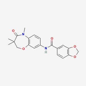 molecular formula C20H20N2O5 B2792293 N-(3,3,5-trimethyl-4-oxo-2,3,4,5-tetrahydro-1,5-benzoxazepin-8-yl)-2H-1,3-benzodioxole-5-carboxamide CAS No. 921868-10-2