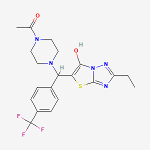 molecular formula C20H22F3N5O2S B2792298 1-(4-((2-Ethyl-6-hydroxythiazolo[3,2-b][1,2,4]triazol-5-yl)(4-(trifluoromethyl)phenyl)methyl)piperazin-1-yl)ethanone CAS No. 886916-46-7