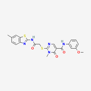 molecular formula C23H21N5O4S2 B2792325 N-(3-methoxyphenyl)-1-methyl-2-((2-((6-methylbenzo[d]thiazol-2-yl)amino)-2-oxoethyl)thio)-6-oxo-1,6-dihydropyrimidine-5-carboxamide CAS No. 894057-64-8