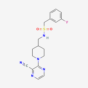 molecular formula C18H20FN5O2S B2792345 N-((1-(3-cyanopyrazin-2-yl)piperidin-4-yl)methyl)-1-(3-fluorophenyl)methanesulfonamide CAS No. 1797726-36-3