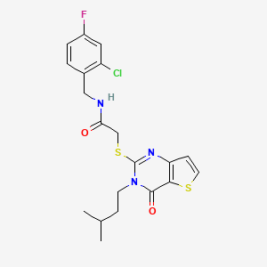 molecular formula C20H21ClFN3O2S2 B2792386 N-(2-chloro-4-fluorobenzyl)-2-{[3-(3-methylbutyl)-4-oxo-3,4-dihydrothieno[3,2-d]pyrimidin-2-yl]sulfanyl}acetamide CAS No. 1252930-13-4
