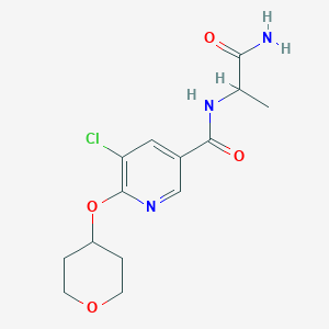 molecular formula C14H18ClN3O4 B2792400 N-(1-amino-1-oxopropan-2-yl)-5-chloro-6-((tetrahydro-2H-pyran-4-yl)oxy)nicotinamide CAS No. 1902957-77-0