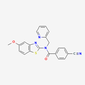 molecular formula C22H16N4O2S B2792405 4-cyano-N-(5-methoxybenzo[d]thiazol-2-yl)-N-(pyridin-2-ylmethyl)benzamide CAS No. 941967-79-9