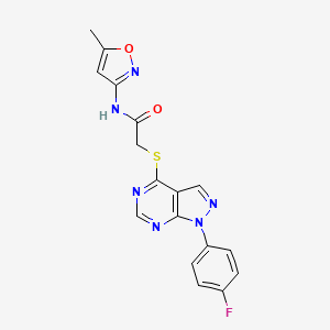 molecular formula C17H13FN6O2S B2792416 2-((1-(4-fluorophenyl)-1H-pyrazolo[3,4-d]pyrimidin-4-yl)thio)-N-(5-methylisoxazol-3-yl)acetamide CAS No. 872856-80-9
