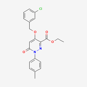 molecular formula C21H19ClN2O4 B2792421 Ethyl 4-((3-chlorobenzyl)oxy)-6-oxo-1-(p-tolyl)-1,6-dihydropyridazine-3-carboxylate CAS No. 899944-03-7