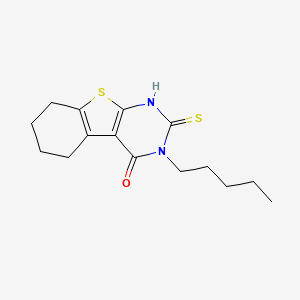 molecular formula C15H20N2OS2 B2792422 2-mercapto-3-pentyl-5,6,7,8-tetrahydro[1]benzothieno[2,3-d]pyrimidin-4(3H)-one CAS No. 565171-27-9