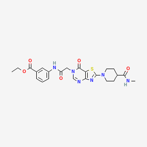 ethyl 3-(2-(2-(4-(methylcarbamoyl)piperidin-1-yl)-7-oxothiazolo[4,5-d]pyrimidin-6(7H)-yl)acetamido)benzoate