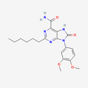 9-(3,4-dimethoxyphenyl)-2-hexyl-8-oxo-8,9-dihydro-7H-purine-6-carboxamide
