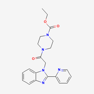 molecular formula C21H23N5O3 B2792481 ethyl 4-(2-(2-(pyridin-2-yl)-1H-benzo[d]imidazol-1-yl)acetyl)piperazine-1-carboxylate CAS No. 1105240-21-8