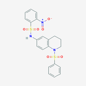 molecular formula C21H19N3O6S2 B2792537 2-nitro-N-(1-(phenylsulfonyl)-1,2,3,4-tetrahydroquinolin-6-yl)benzenesulfonamide CAS No. 941986-61-4